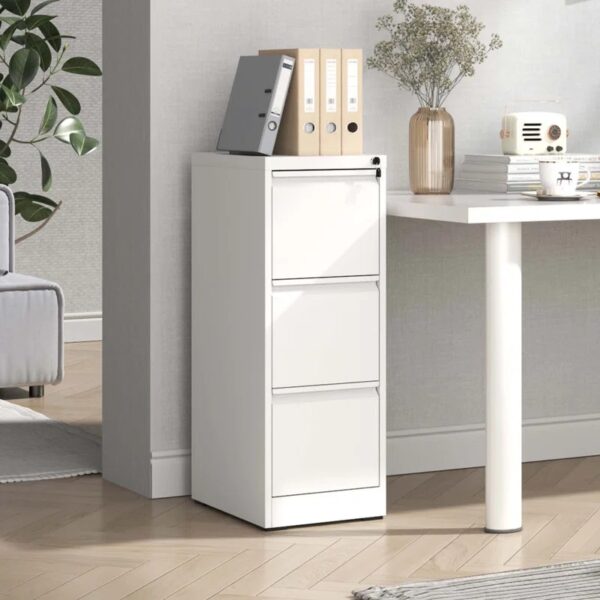 3 Drawer Metal Vertical Filing Storage Cabinet with secure locking mechanism, ideal for office organization.