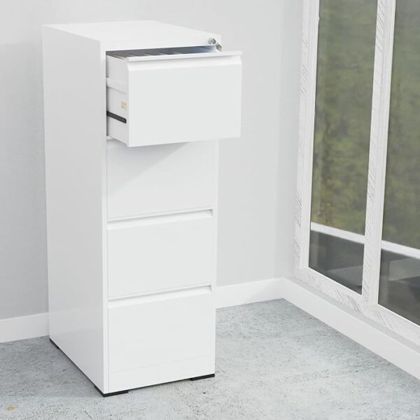 Metallic 4-Drawer Storage Office Cabinet with smooth-gliding drawers and a sleek metallic finish for secure storage.