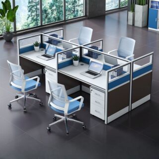 Imported 4-Way Modular Office Workstation with customizable design, spacious desks, and modern aesthetic, ideal for enhancing productivity and collaboration in office environments.