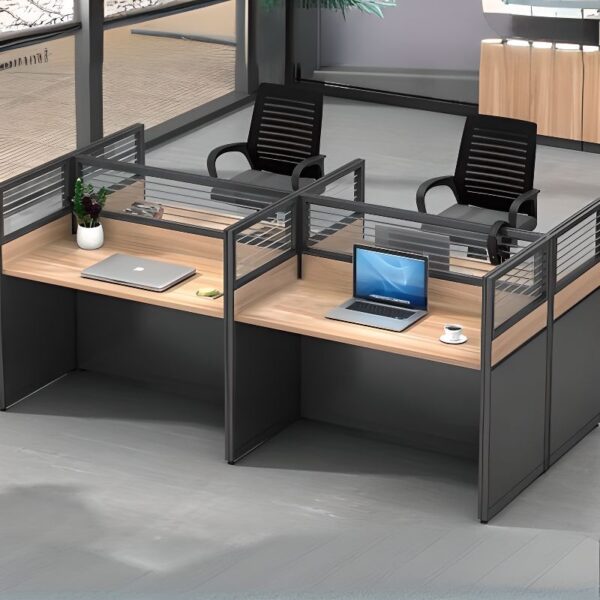 4-Way Rectangular Modular Office Workstation with customizable sections for individual workspaces or collaborative setups.