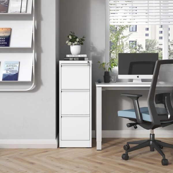 3 Drawer Metal Vertical Filing Storage Cabinet with secure locking mechanism, ideal for office organization.