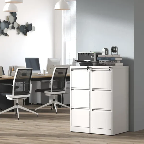 3 Drawer Metal Vertical Filing Storage Cabinet with secure locking mechanism, ideal for office organization.