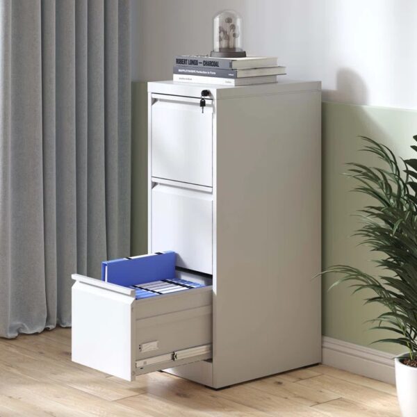 3 Drawer Metal Vertical Filing Storage Cabinet with secure locking mechanism, ideal for office organization.