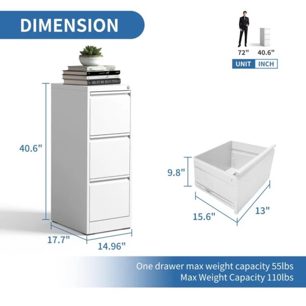 3 Drawer Metal Vertical Filing Storage Cabinet with secure locking mechanism, ideal for office organization.