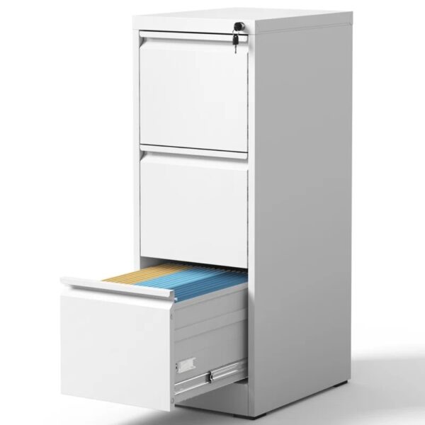 3 Drawer Metal Vertical Filing Storage Cabinet with secure locking mechanism, ideal for office organization.