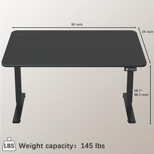 Sit Stand Up Home Office Computer Desk with adjustable height, spacious surface, and sleek design for ergonomic work environments.