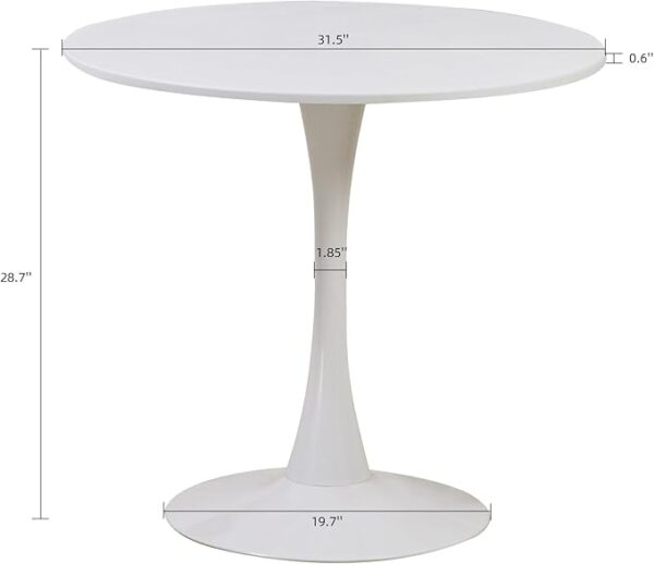 White round modern dining table with a glossy surface and minimalist design, ideal for contemporary homes.