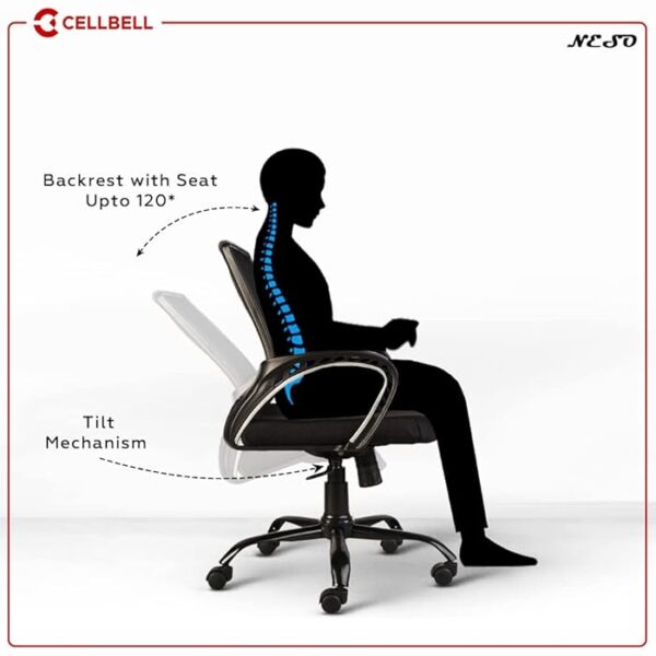 Medium Back Mesh Office Study Chair with breathable mesh backrest, padded seat, and adjustable height for comfort and support.