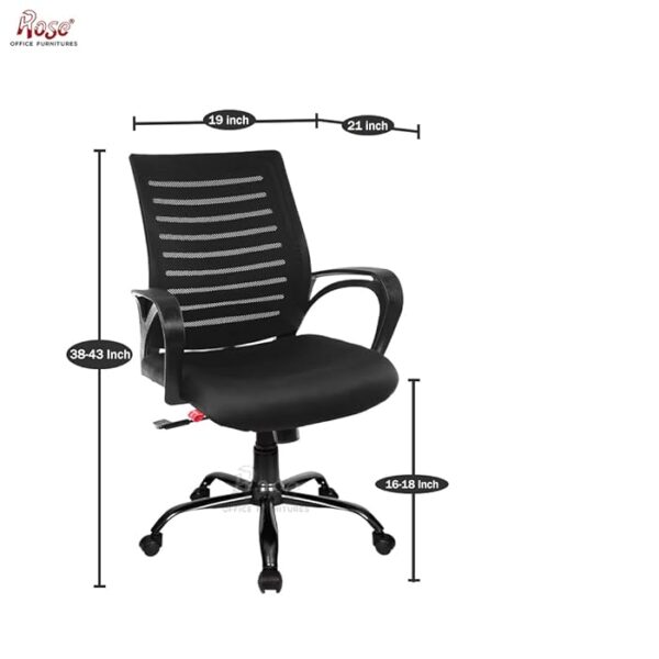 Mesh Mid-Back Ergonomic Office Study Chair with breathable backrest, adjustable height, and tilt features for comfort and support.