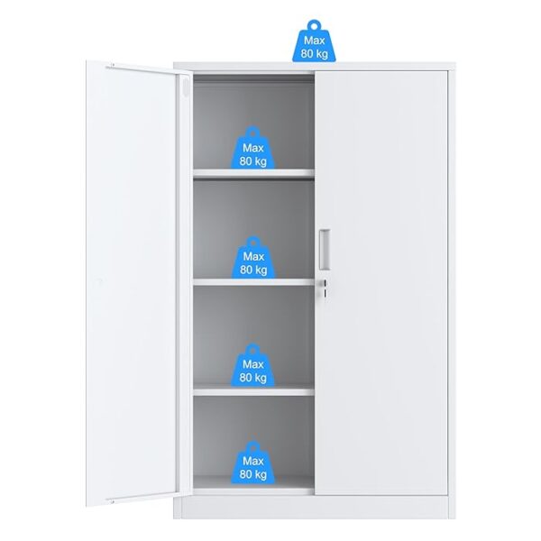 2-Door Lockable Steel Storage Cabinet with adjustable shelves and a secure locking mechanism for safe and organized storage in office or home environments.