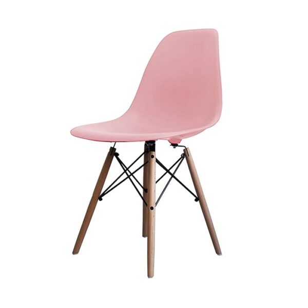 Modern Armless Eames Dining Chair with molded plastic seat and wooden dowel legs, offering a sleek and ergonomic design for contemporary dining spaces.