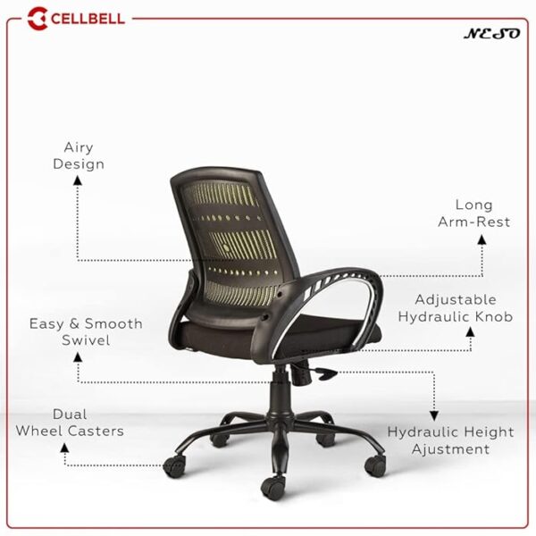 Medium Back Mesh Office Study Chair with breathable mesh backrest, padded seat, and adjustable height for comfort and support.