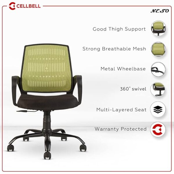 Medium Back Mesh Office Study Chair with breathable mesh backrest, padded seat, and adjustable height for comfort and support.