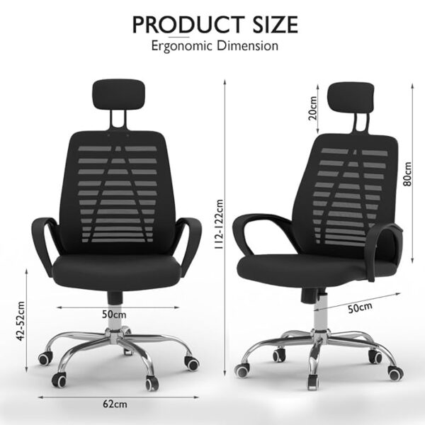 Ergonomic Headrest Mesh Task High Back Chair with adjustable headrest, lumbar support, and breathable mesh backrest for comfortable office seating.