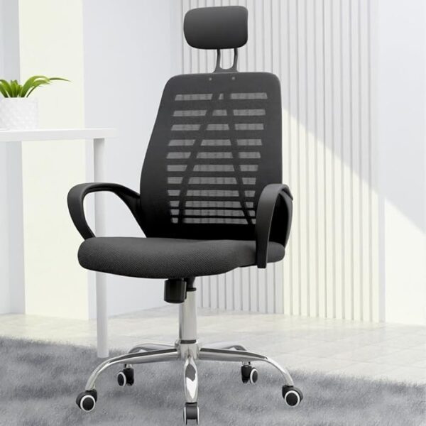 Ergonomic Headrest Mesh Task High Back Chair with adjustable headrest, lumbar support, and breathable mesh backrest for comfortable office seating.