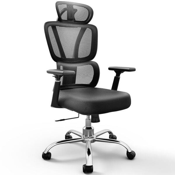 High Back Ergonomic Office Desk Chair with adjustable height, armrests, and lumbar support.