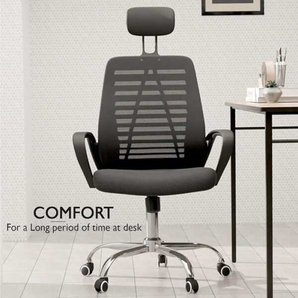 Ergonomic Headrest Mesh Task High Back Chair with adjustable headrest, lumbar support, and breathable mesh backrest for comfortable office seating.