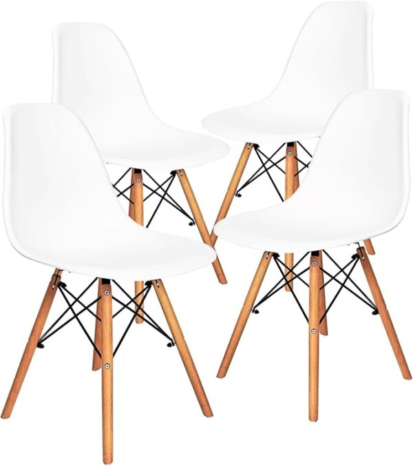 Molded Plastic Eames Dining Chair with a contoured plastic seat and wooden legs, offering modern style and comfort for dining or office spaces.