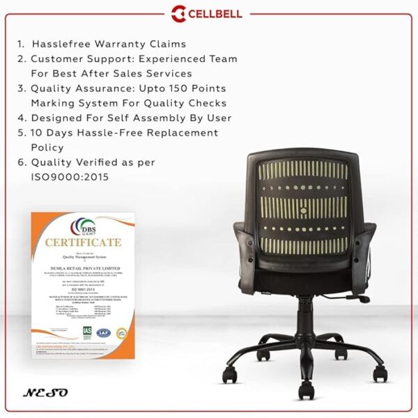 Medium Back Mesh Office Study Chair with breathable mesh backrest, padded seat, and adjustable height for comfort and support.