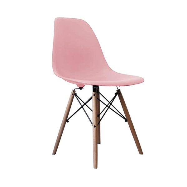 Modern Armless Eames Dining Chair with molded plastic seat and wooden dowel legs, offering a sleek and ergonomic design for contemporary dining spaces.