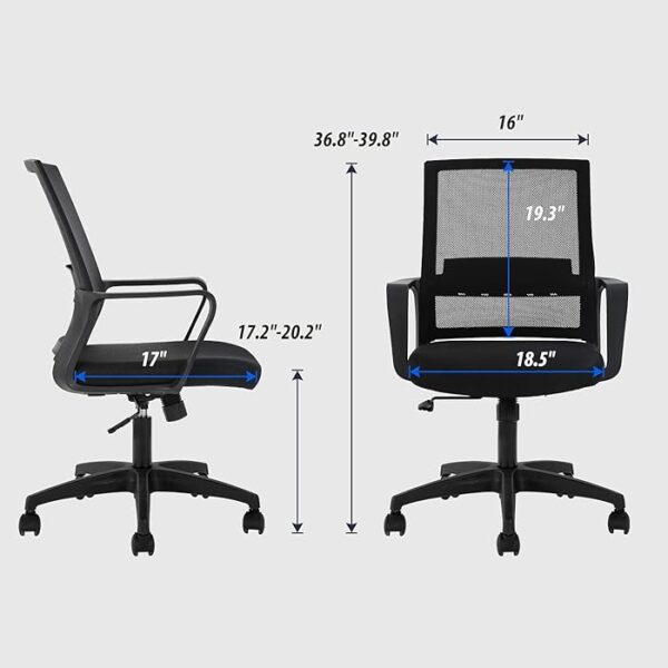 Ergonomic Mesh Secretarial Office Chair with breathable mesh backrest, adjustable height, and padded seat for comfort and support during long hours of work.