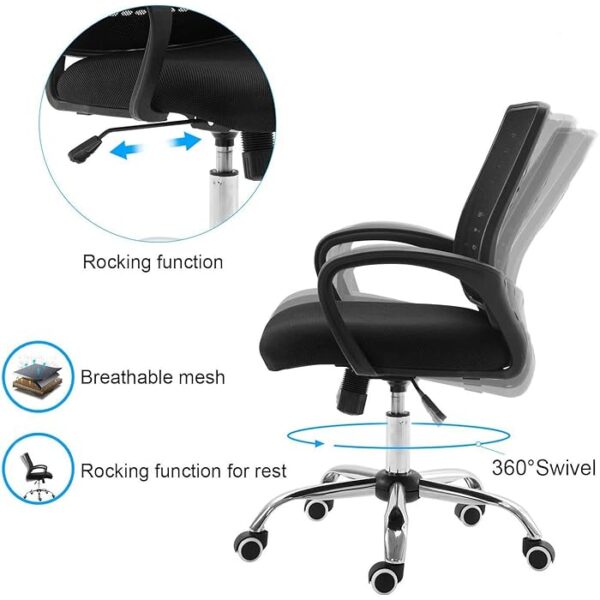 Executive Mesh Rolling Swivel Task Chair with breathable mesh back, adjustable height, and smooth-rolling casters.