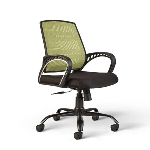 Medium Back Mesh Office Study Chair with breathable mesh backrest, padded seat, and adjustable height for comfort and support.