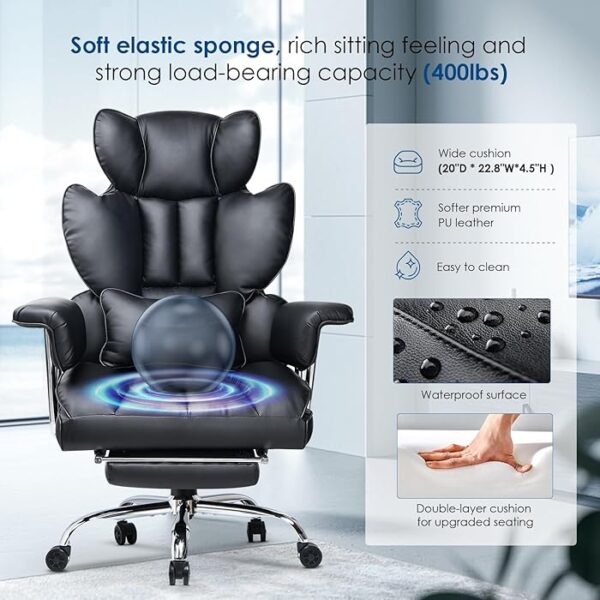 PU Heavy Duty Recliner Executive Office Chair with adjustable reclining, armrests, and durable PU leather upholstery.