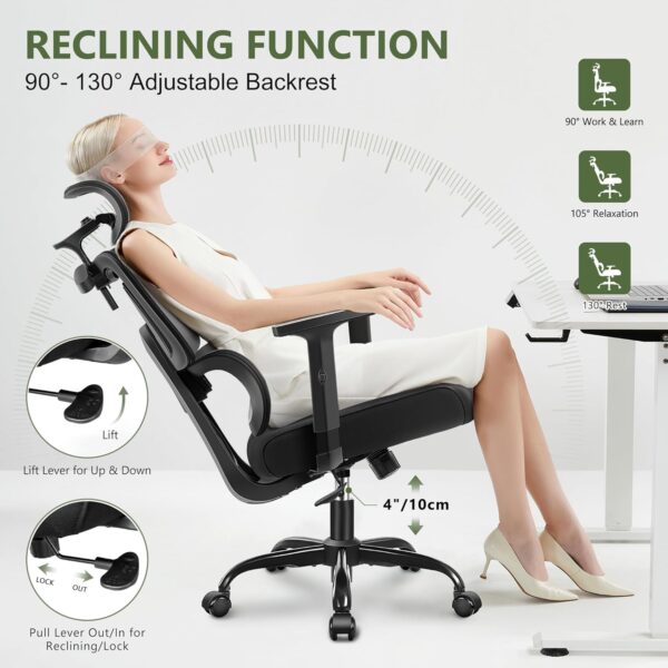 High Back Reclining Breathable Mesh Chair with adjustable armrests and lumbar support for comfort.