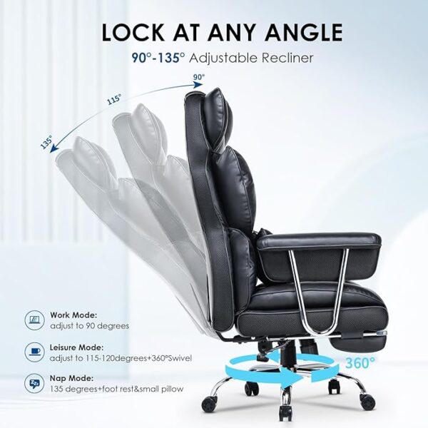 PU Heavy Duty Recliner Executive Office Chair with adjustable reclining, armrests, and durable PU leather upholstery.