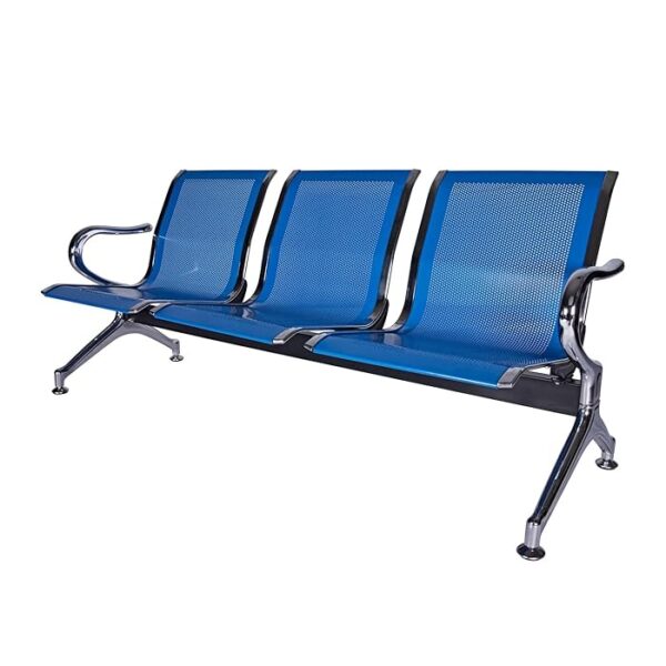 Blue 3-Seater Guest Salon Waiting Bench with durable frame, comfortable seating, and modern design, ideal for salons and waiting areas.