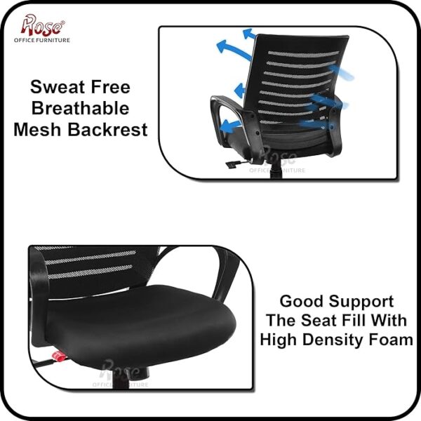 Mesh Mid-Back Ergonomic Office Study Chair with breathable backrest, adjustable height, and tilt features for comfort and support.