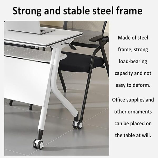 Foldable Conference Room Office Table with lockable wheels for easy mobility and secure stability, perfect for meetings and events.