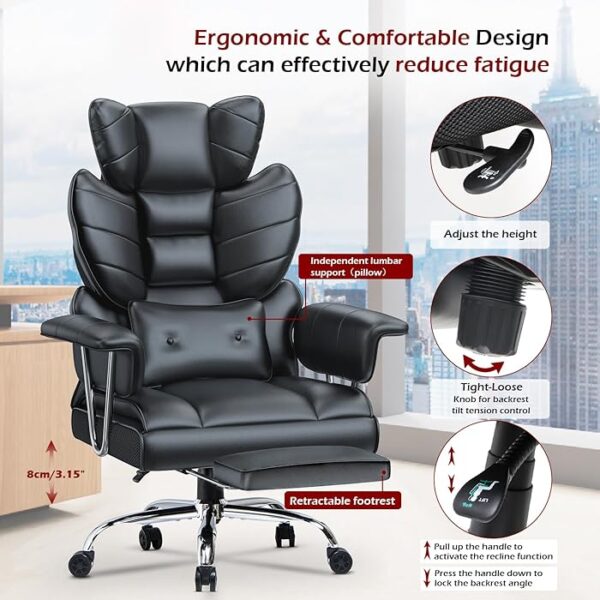 High Back Heavy Duty Swivel Computer Chair with lumbar support, adjustable height, and padded armrests for all-day comfort.