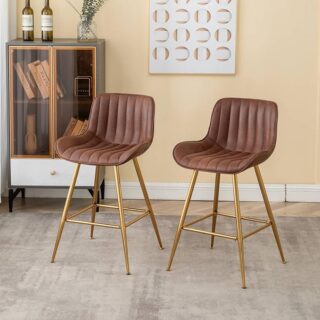 Modern Upholstered Counter Height Barstool with soft fabric seat, ergonomic backrest, and sleek legs, perfect for kitchens and bars.