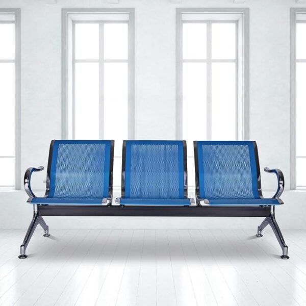 Blue 3-Seater Guest Salon Waiting Bench with durable frame, comfortable seating, and modern design, ideal for salons and waiting areas.