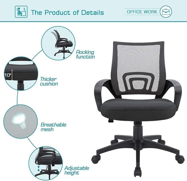 Ergonomic Clerical Mesh Executive Chair with adjustable seat height, armrests, and breathable mesh backrest for comfort and support.