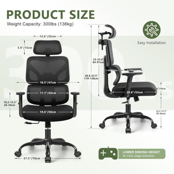 High Back Reclining Breathable Mesh Chair with adjustable armrests and lumbar support for comfort.