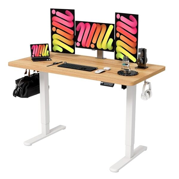 Ergonomic home office standing electric desk with electric height adjustment for a flexible and comfortable work environment.