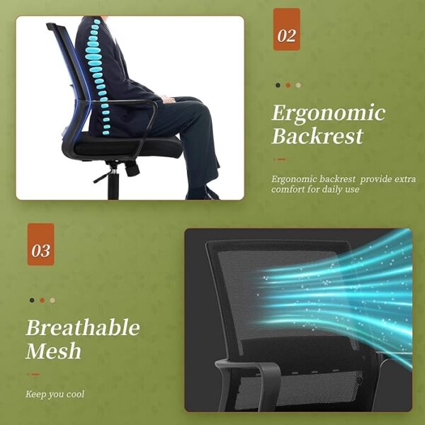 Ergonomic Mesh Secretarial Office Chair with breathable mesh backrest, adjustable height, and padded seat for comfort and support during long hours of work.