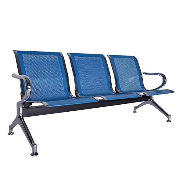 Blue 3-Seater Guest Salon Waiting Bench with durable frame, comfortable seating, and modern design, ideal for salons and waiting areas.