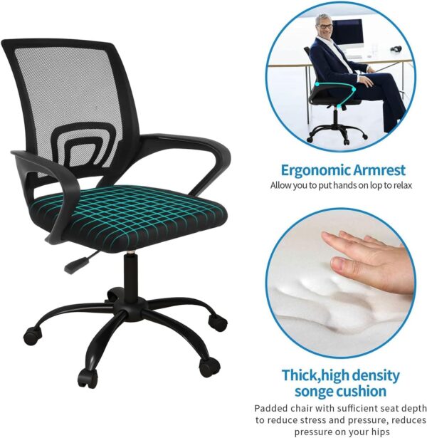 Swivel Rolling Clerical Office Chair with padded seat, backrest, adjustable height, and smooth-rolling casters for easy mobility and comfort in an office environment.