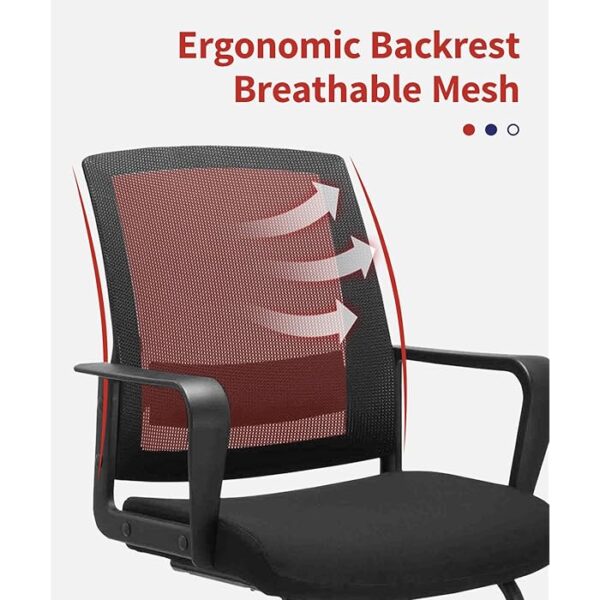 Mid-back mesh guest chair for conference room seating, offering ergonomic support and comfort.