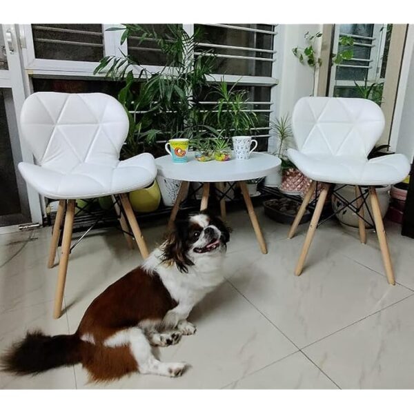 Faux Leather White Eames Dining Chair with ergonomic seat and wooden cross-frame base.