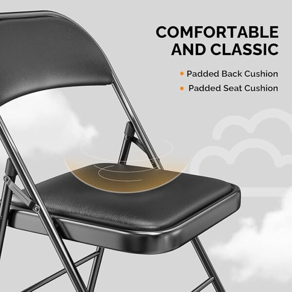 Black Foldable Padded Office Seat featuring a cushioned seat for comfort, a sturdy steel frame, and a sleek, professional design ideal for home or office spaces.