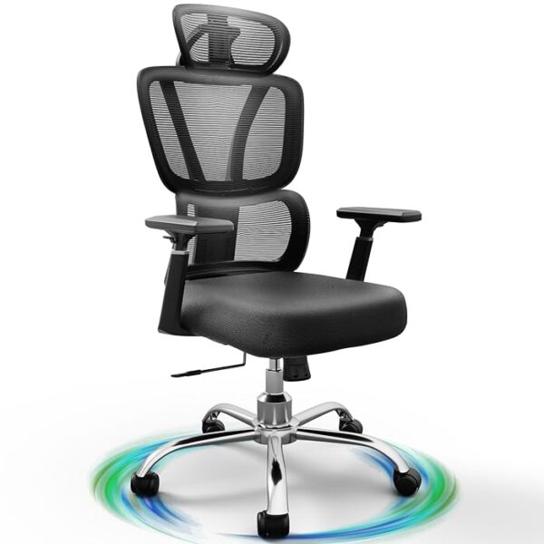 High Back Ergonomic Office Desk Chair with adjustable height, armrests, and lumbar support.