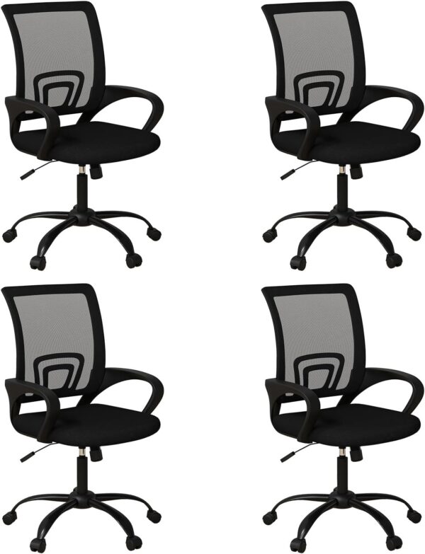 Swivel Rolling Clerical Office Chair with padded seat, backrest, adjustable height, and smooth-rolling casters for easy mobility and comfort in an office environment.