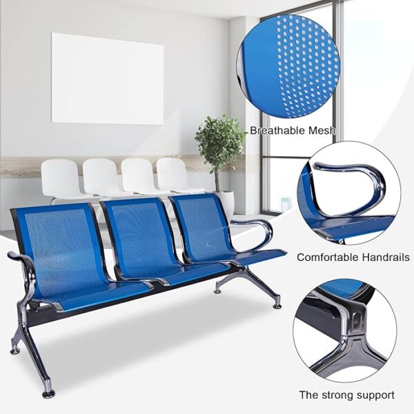 3-Seater Hospital Reception Waiting Bench with durable frame and ergonomic seating for healthcare environments.