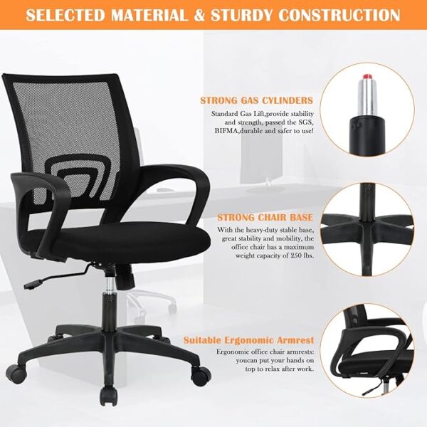 Home Office Ergonomic Mesh Computer Chair with breathable back, adjustable height, and armrests for comfort and support in a modern workspace.