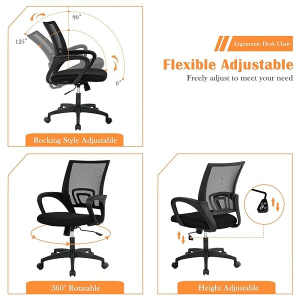 Home Office Ergonomic Mesh Computer Chair with breathable back, adjustable height, and armrests for comfort and support in a modern workspace.